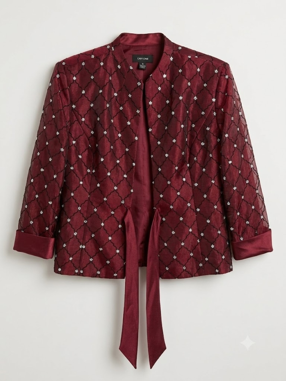 R&M Richards Wine Sequin Lattice Bolero Jacket
